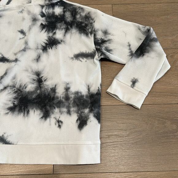 ZYIA ACTIVE White Gray Hexrix Thermal Pocket Tie Dye Waffle Knit Hoodie Size S - Picture 7 of 10